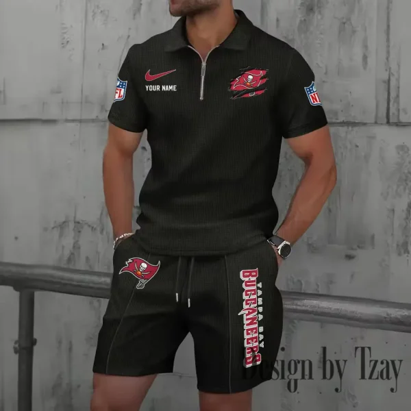 Tampa Bay Buccaneers New Summer Waffle Zip-up Lapel Short-Sleeve Suit Sets SPTWZSSSTS030 - Image 5