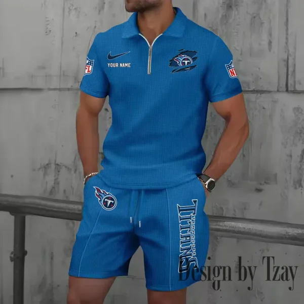 Tennessee Titans New Summer Waffle Zip-up Lapel Short-Sleeve Suit Sets SPTWZSSSTS031