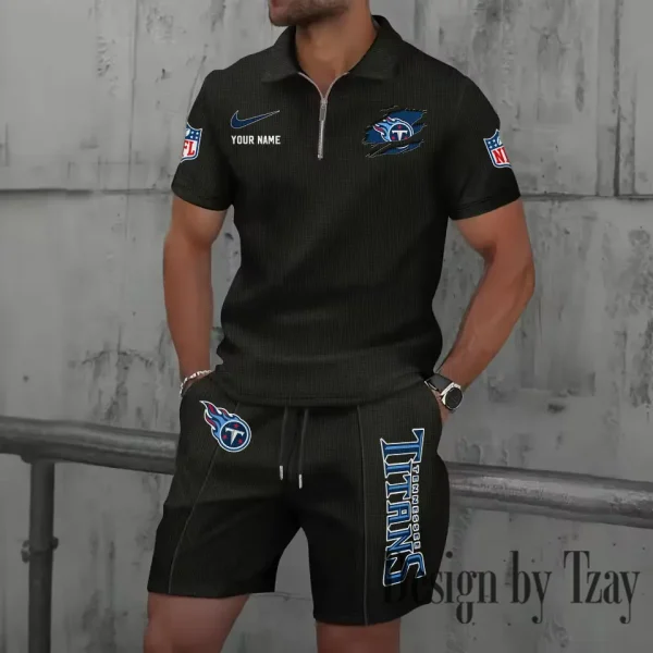 Tennessee Titans New Summer Waffle Zip-up Lapel Short-Sleeve Suit Sets SPTWZSSSTS031 - Image 3