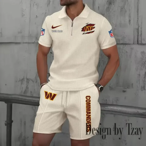 Washington Commanders New Summer Waffle Zip-up Lapel Short-Sleeve Suit Sets SPTWZSSSTS032