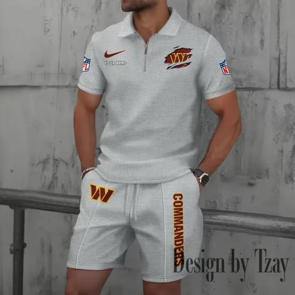 Washington Commanders New Summer Waffle Zip-up Lapel Short-Sleeve Suit Sets SPTWZSSSTS032 - Image 2
