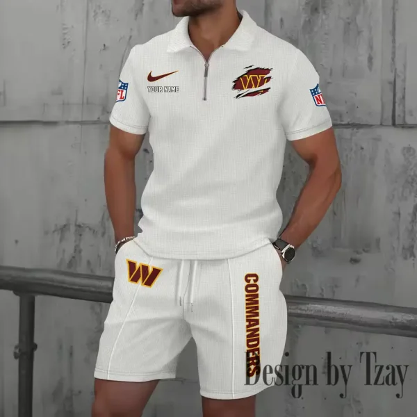 Washington Commanders New Summer Waffle Zip-up Lapel Short-Sleeve Suit Sets SPTWZSSSTS032 - Image 3