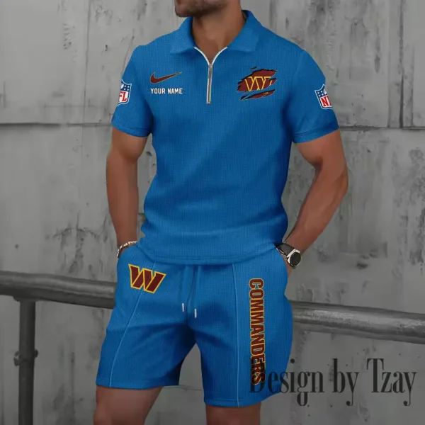Washington Commanders New Summer Waffle Zip-up Lapel Short-Sleeve Suit Sets SPTWZSSSTS032 - Image 4