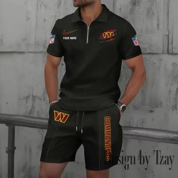 Washington Commanders New Summer Waffle Zip-up Lapel Short-Sleeve Suit Sets SPTWZSSSTS032 - Image 5