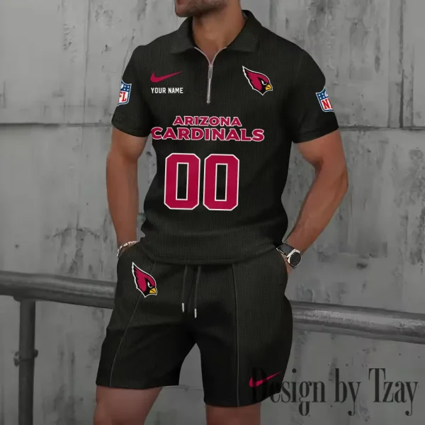 Arizona Cardinals New Summer Waffle Zip-up Lapel Short-Sleeve Suit Sets SPTWZSSSTS033