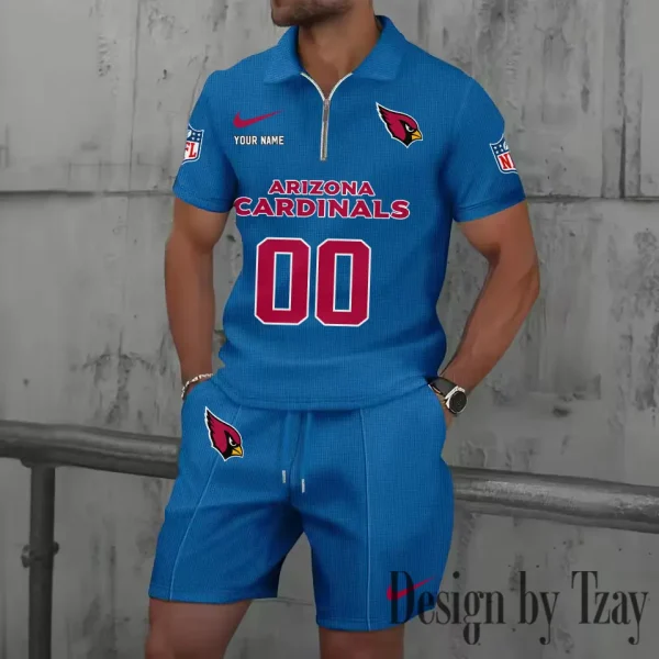 Arizona Cardinals New Summer Waffle Zip-up Lapel Short-Sleeve Suit Sets SPTWZSSSTS033 - Image 2