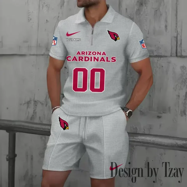 Arizona Cardinals New Summer Waffle Zip-up Lapel Short-Sleeve Suit Sets SPTWZSSSTS033 - Image 3