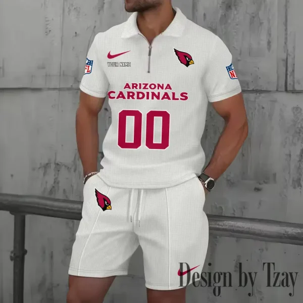 Arizona Cardinals New Summer Waffle Zip-up Lapel Short-Sleeve Suit Sets SPTWZSSSTS033 - Image 4