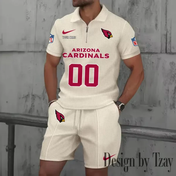 Arizona Cardinals New Summer Waffle Zip-up Lapel Short-Sleeve Suit Sets SPTWZSSSTS033 - Image 5