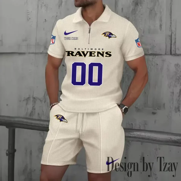 Baltimore Ravens New Summer Waffle Zip-up Lapel Short-Sleeve Suit Sets SPTWZSSSTS035 - Image 2