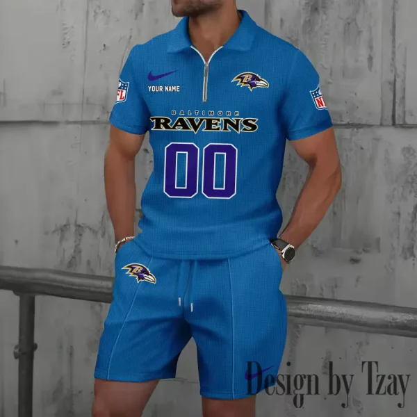 Baltimore Ravens New Summer Waffle Zip-up Lapel Short-Sleeve Suit Sets SPTWZSSSTS035 - Image 3