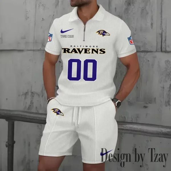 Baltimore Ravens New Summer Waffle Zip-up Lapel Short-Sleeve Suit Sets SPTWZSSSTS035 - Image 4
