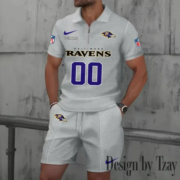 Baltimore Ravens New Summer Waffle Zip-up Lapel Short-Sleeve Suit Sets SPTWZSSSTS035 - Image 5