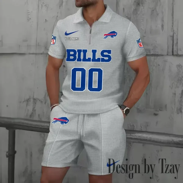 Buffalo Bills New Summer Waffle Zip-up Lapel Short-Sleeve Suit Sets SPTWZSSSTS036