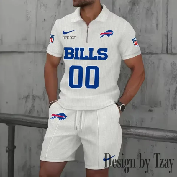 Buffalo Bills New Summer Waffle Zip-up Lapel Short-Sleeve Suit Sets SPTWZSSSTS036 - Image 2