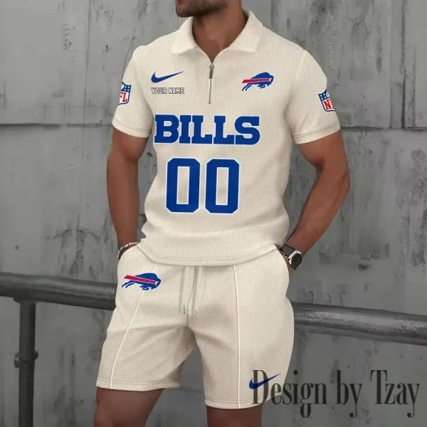 Buffalo Bills New Summer Waffle Zip-up Lapel Short-Sleeve Suit Sets SPTWZSSSTS036 - Image 3
