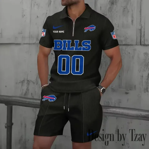 Buffalo Bills New Summer Waffle Zip-up Lapel Short-Sleeve Suit Sets SPTWZSSSTS036 - Image 4