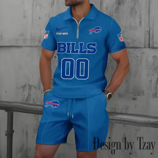 Buffalo Bills New Summer Waffle Zip-up Lapel Short-Sleeve Suit Sets SPTWZSSSTS036 - Image 5