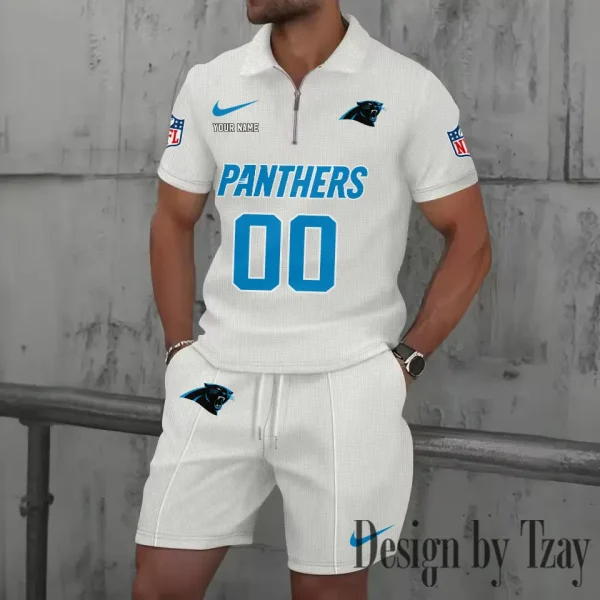 Carolina Panthers New Summer Waffle Zip-up Lapel Short-Sleeve Suit Sets SPTWZSSSTS037