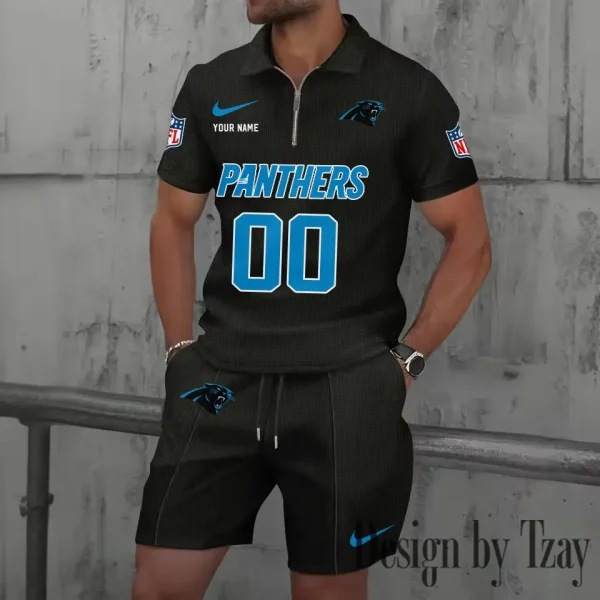 Carolina Panthers New Summer Waffle Zip-up Lapel Short-Sleeve Suit Sets SPTWZSSSTS037 - Image 2