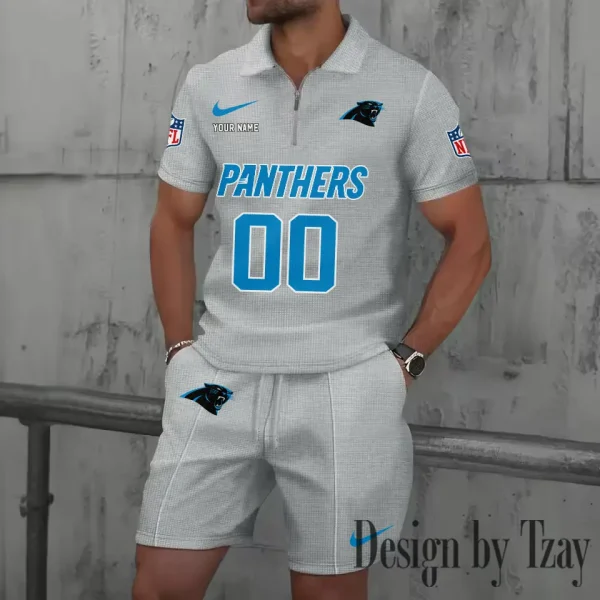Carolina Panthers New Summer Waffle Zip-up Lapel Short-Sleeve Suit Sets SPTWZSSSTS037 - Image 3