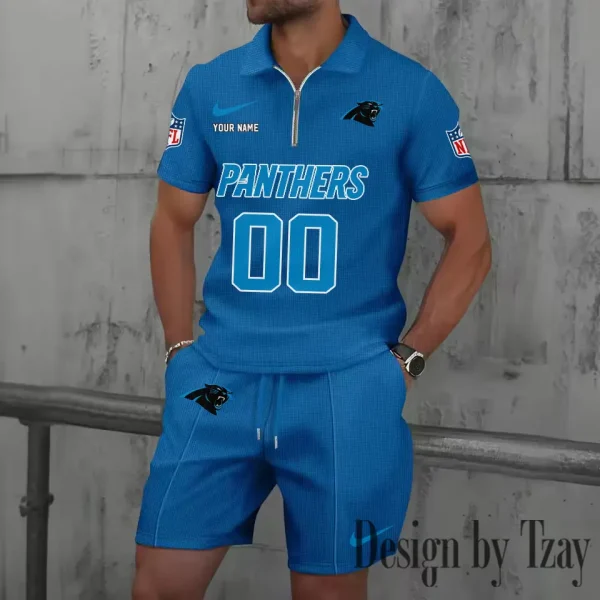 Carolina Panthers New Summer Waffle Zip-up Lapel Short-Sleeve Suit Sets SPTWZSSSTS037 - Image 4