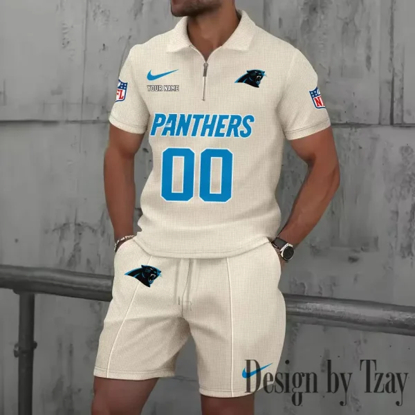Carolina Panthers New Summer Waffle Zip-up Lapel Short-Sleeve Suit Sets SPTWZSSSTS037 - Image 5