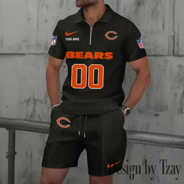 Chicago Bears New Summer Waffle Zip-up Lapel Short-Sleeve Suit Sets SPTWZSSSTS038