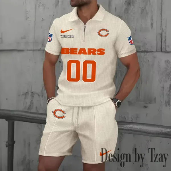 Chicago Bears New Summer Waffle Zip-up Lapel Short-Sleeve Suit Sets SPTWZSSSTS038 - Image 2