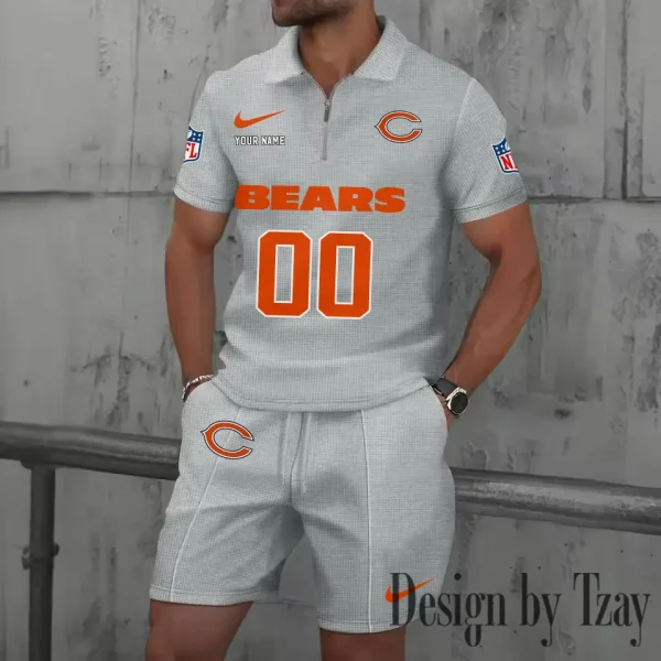 Chicago Bears New Summer Waffle Zip-up Lapel Short-Sleeve Suit Sets SPTWZSSSTS038 - Image 4