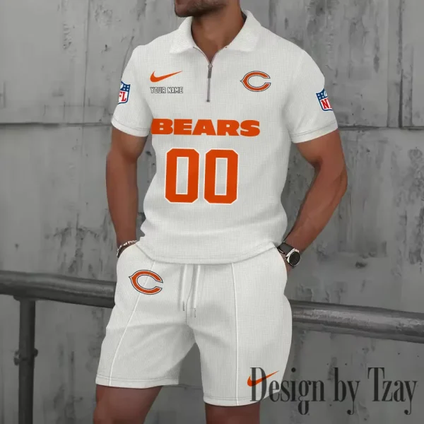 Chicago Bears New Summer Waffle Zip-up Lapel Short-Sleeve Suit Sets SPTWZSSSTS038 - Image 5