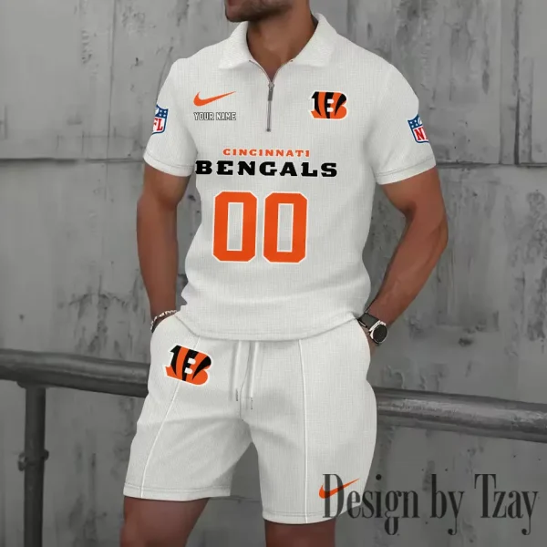 Cincinnati Bengals New Summer Waffle Zip-up Lapel Short-Sleeve Suit Sets SPTWZSSSTS039