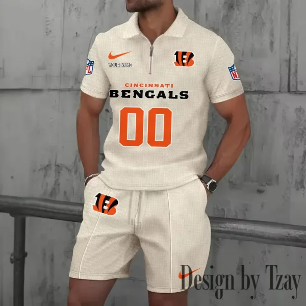 Cincinnati Bengals New Summer Waffle Zip-up Lapel Short-Sleeve Suit Sets SPTWZSSSTS039 - Image 3