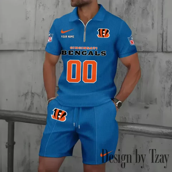 Cincinnati Bengals New Summer Waffle Zip-up Lapel Short-Sleeve Suit Sets SPTWZSSSTS039 - Image 4