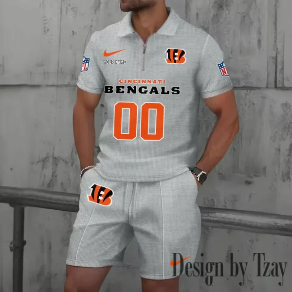 Cincinnati Bengals New Summer Waffle Zip-up Lapel Short-Sleeve Suit Sets SPTWZSSSTS039 - Image 5