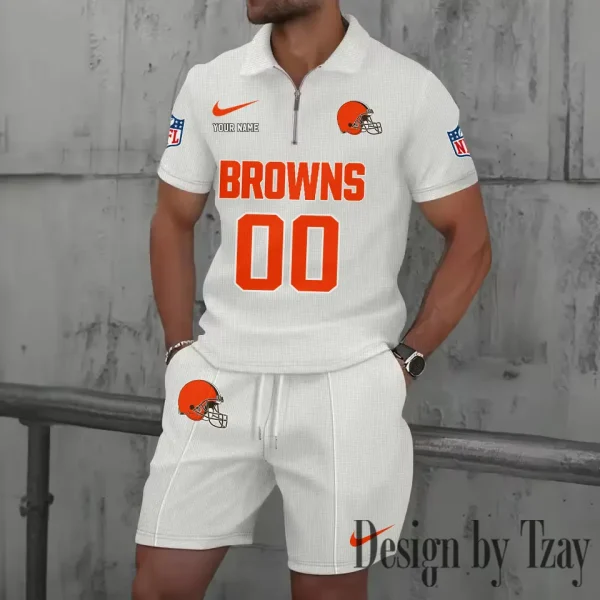 Cleveland Browns New Summer Waffle Zip-up Lapel Short-Sleeve Suit Sets SPTWZSSSTS040 - Image 5