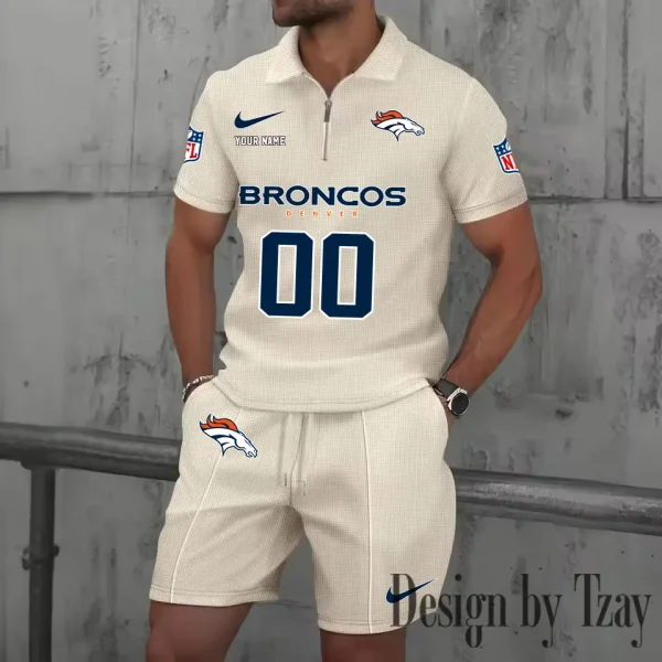 Denver Broncos New Summer Waffle Zip-up Lapel Short-Sleeve Suit Sets SPTWZSSSTS042
