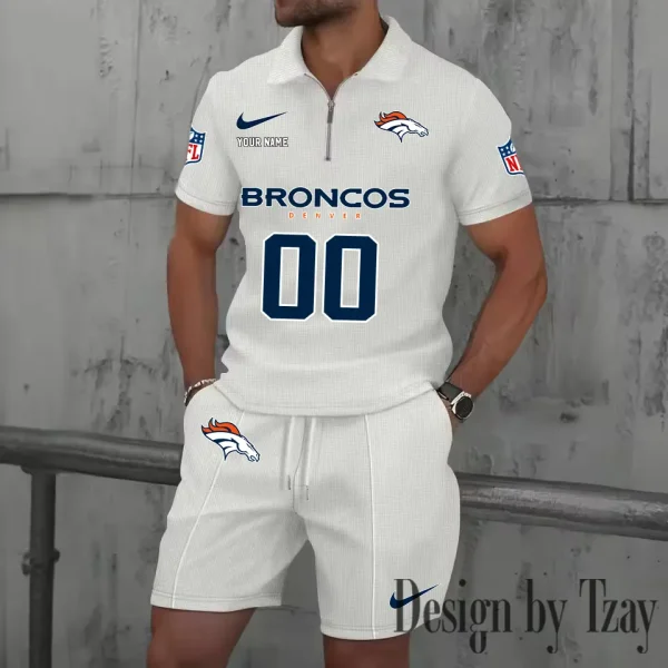 Denver Broncos New Summer Waffle Zip-up Lapel Short-Sleeve Suit Sets SPTWZSSSTS042 - Image 3
