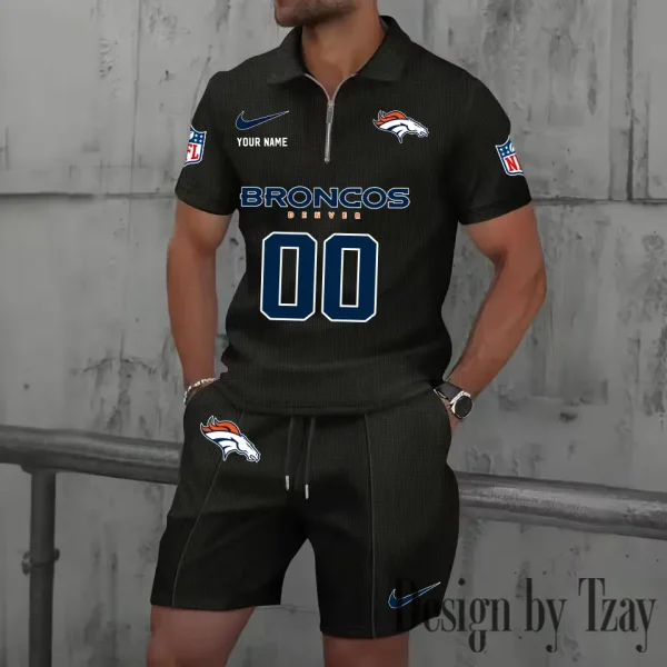 Denver Broncos New Summer Waffle Zip-up Lapel Short-Sleeve Suit Sets SPTWZSSSTS042 - Image 4