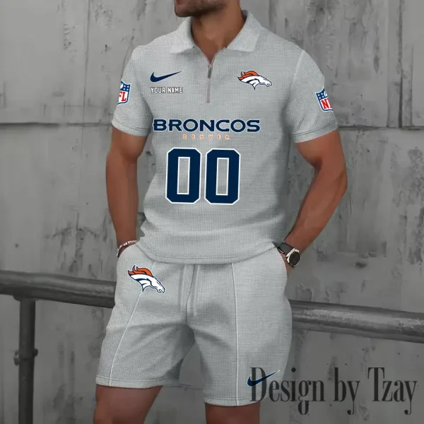 Denver Broncos New Summer Waffle Zip-up Lapel Short-Sleeve Suit Sets SPTWZSSSTS042 - Image 5