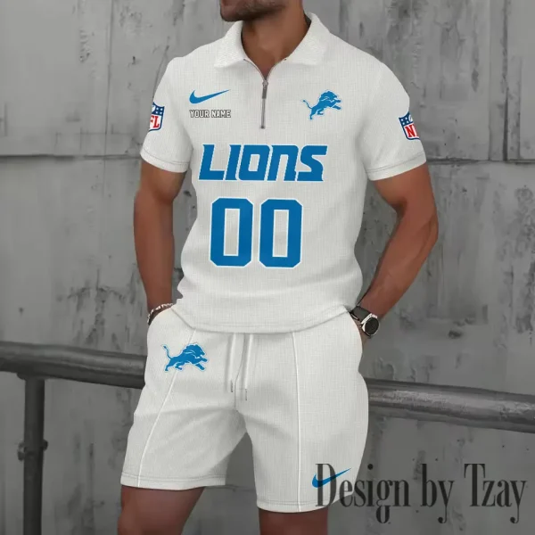 Detroit Lions New Summer Waffle Zip-up Lapel Short-Sleeve Suit Sets SPTWZSSSTS043
