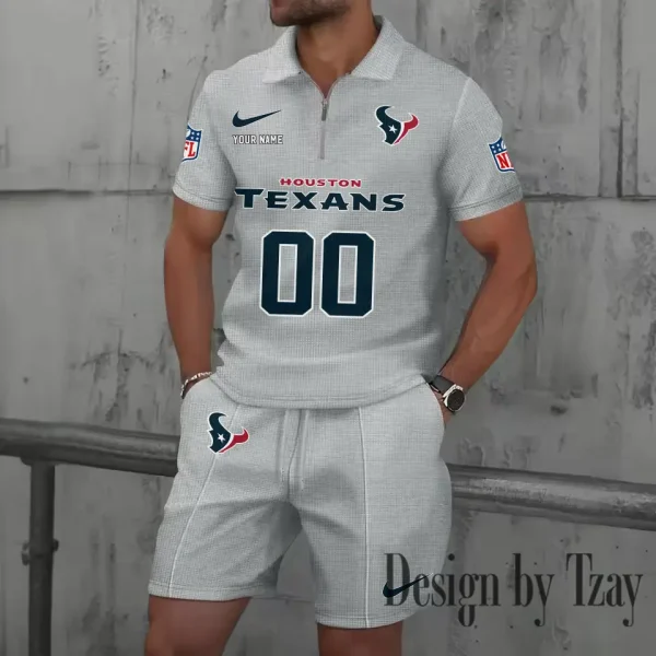 Houston Texans New Summer Waffle Zip-up Lapel Short-Sleeve Suit Sets SPTWZSSSTS045