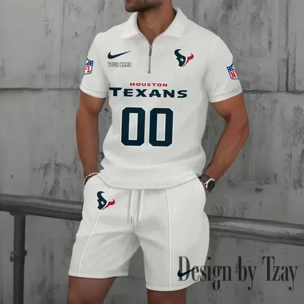 Houston Texans New Summer Waffle Zip-up Lapel Short-Sleeve Suit Sets SPTWZSSSTS045 - Image 3