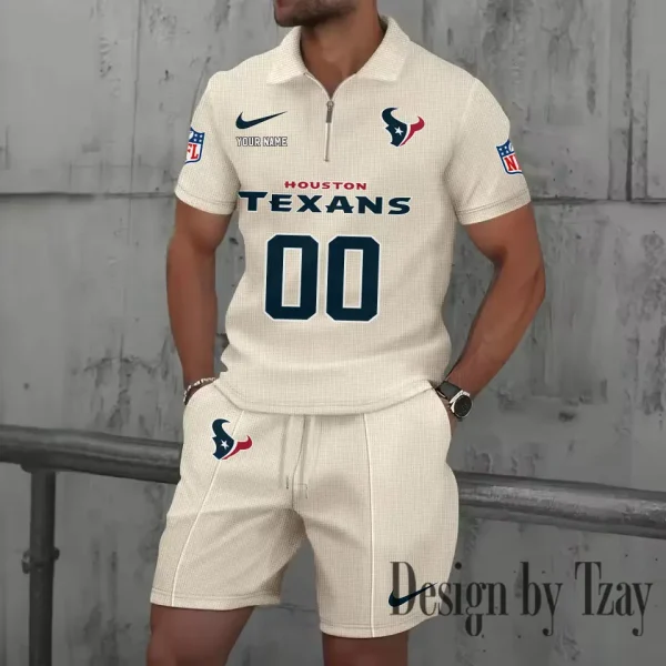 Houston Texans New Summer Waffle Zip-up Lapel Short-Sleeve Suit Sets SPTWZSSSTS045 - Image 4