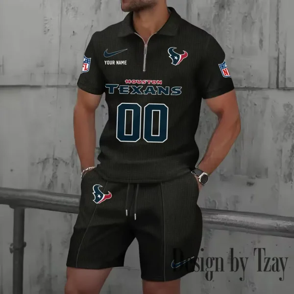 Houston Texans New Summer Waffle Zip-up Lapel Short-Sleeve Suit Sets SPTWZSSSTS045 - Image 5