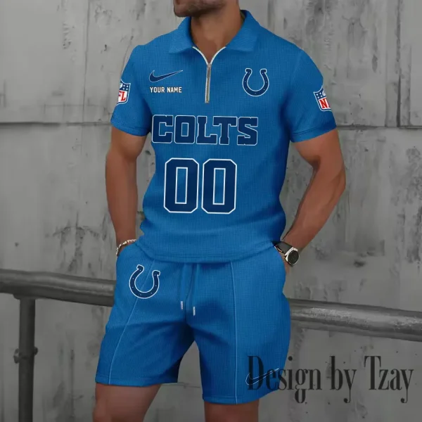 Indianapolis Colts New Summer Waffle Zip-up Lapel Short-Sleeve Suit Sets SPTWZSSSTS046