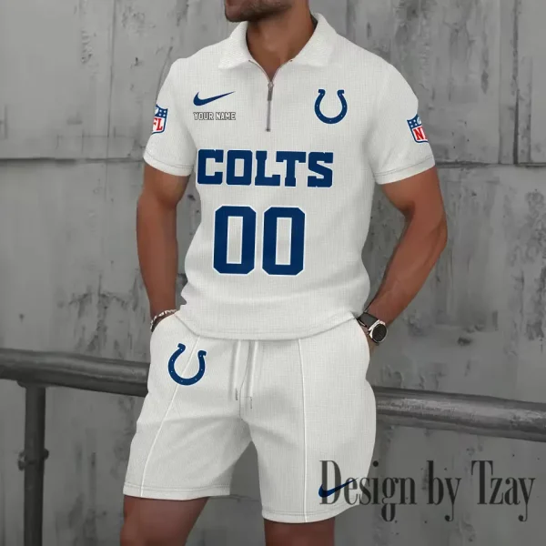 Indianapolis Colts New Summer Waffle Zip-up Lapel Short-Sleeve Suit Sets SPTWZSSSTS046 - Image 2