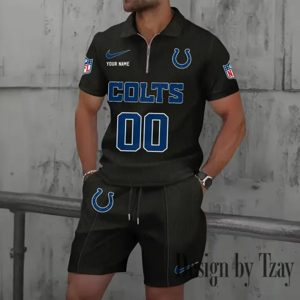 Indianapolis Colts New Summer Waffle Zip-up Lapel Short-Sleeve Suit Sets SPTWZSSSTS046 - Image 3