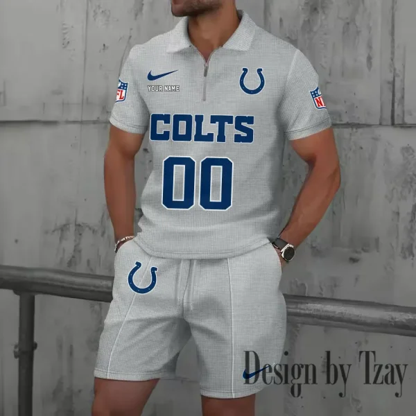 Indianapolis Colts New Summer Waffle Zip-up Lapel Short-Sleeve Suit Sets SPTWZSSSTS046 - Image 4