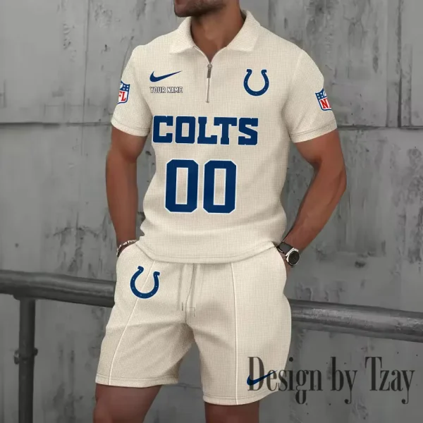 Indianapolis Colts New Summer Waffle Zip-up Lapel Short-Sleeve Suit Sets SPTWZSSSTS046 - Image 5